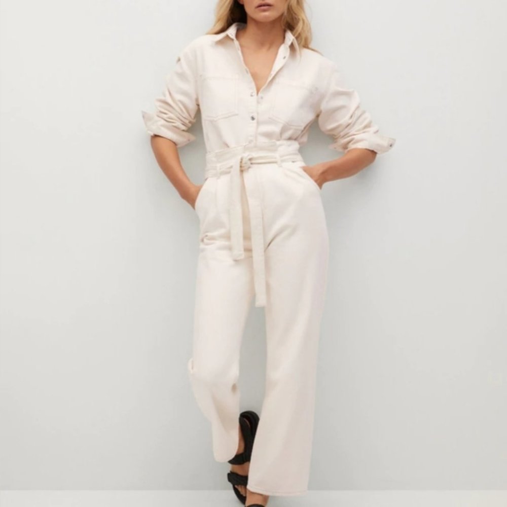 Mango Cream Jeans + Matching button down Jean Top